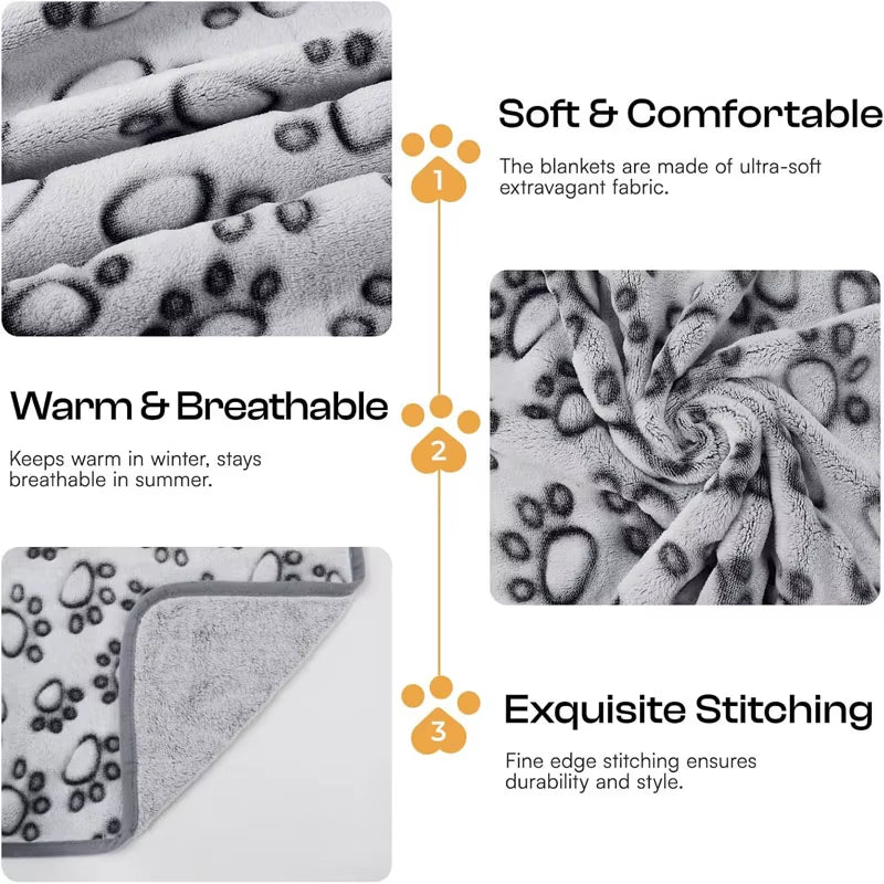 2PCS Soft Fluffy High Quality Dog Blanket Cute Cartoon Pattern Paw Print Large Dog Pet Mat Warm Comfortable Blanket for Dog Cat