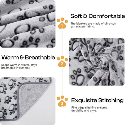2PCS Soft Fluffy High Quality Dog Blanket Cute Cartoon Pattern Paw Print Large Dog Pet Mat Warm Comfortable Blanket for Dog Cat