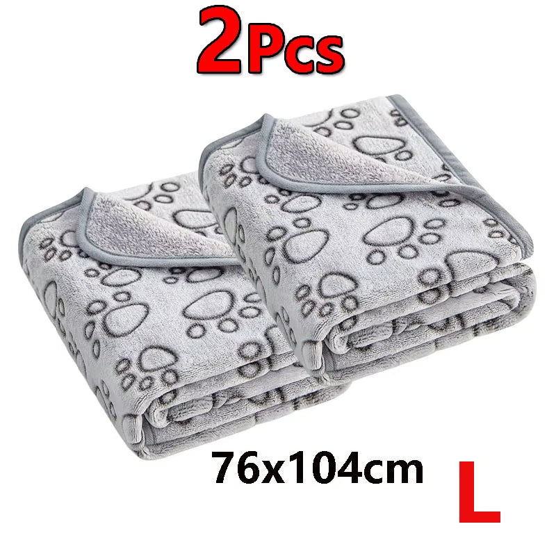 2PCS Soft Fluffy High Quality Dog Blanket Cute Cartoon Pattern Paw Print Large Dog Pet Mat Warm Comfortable Blanket for Dog Cat