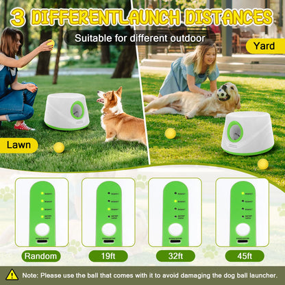 Automatic Ball Launcher for Dogs with 5 ETPU Tennis Balls and 3 Distance Settings (19/32/45FT) , Indoor/Outdoor Dog Toy