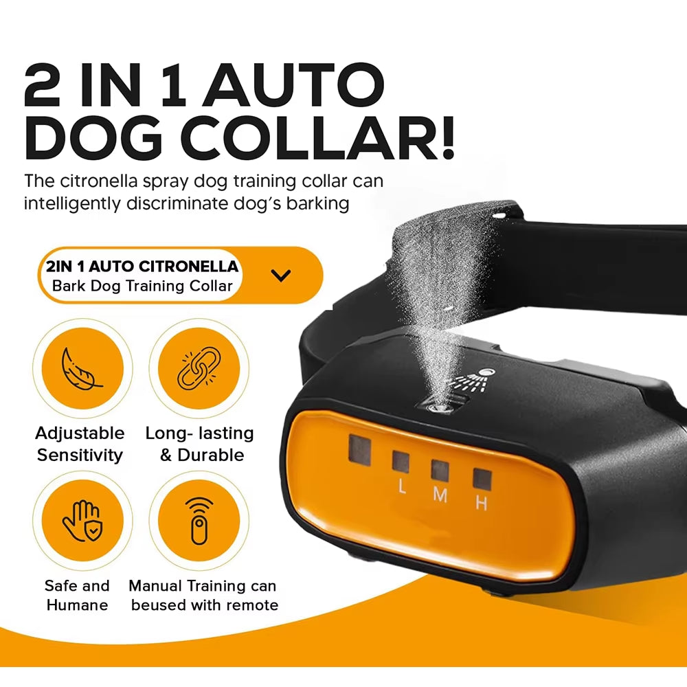 2 in 1 Citronella Dog anti Bark Training Collar Auto &Remote Control Safe Humane Spray Dog Training Collar for Small Large Dogs