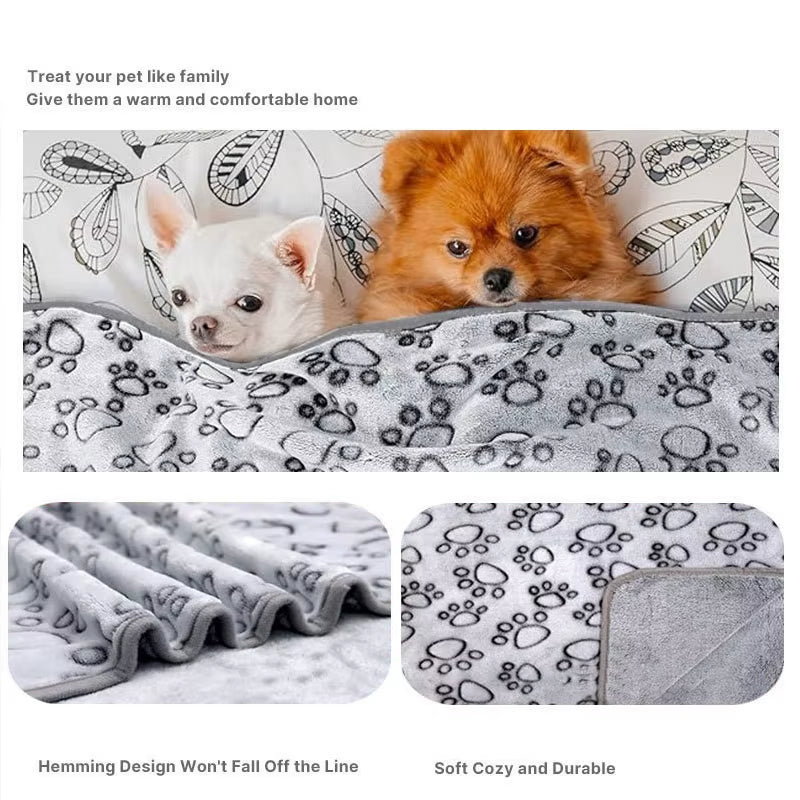 2PCS Soft Fluffy High Quality Dog Blanket Cute Cartoon Pattern Paw Print Large Dog Pet Mat Warm Comfortable Blanket for Dog Cat