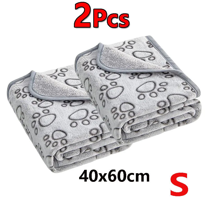 2PCS Soft Fluffy High Quality Dog Blanket Cute Cartoon Pattern Paw Print Large Dog Pet Mat Warm Comfortable Blanket for Dog Cat