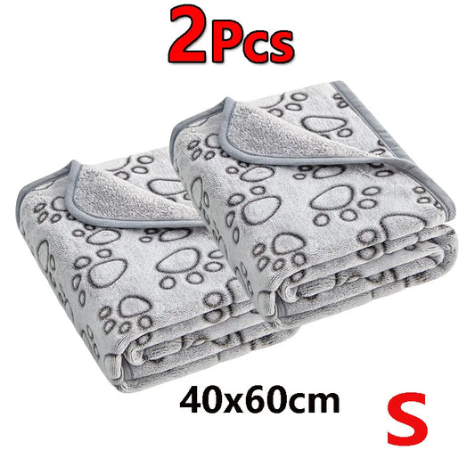 2PCS Soft Fluffy High Quality Dog Blanket Cute Cartoon Pattern Paw Print Large Dog Pet Mat Warm Comfortable Blanket for Dog Cat