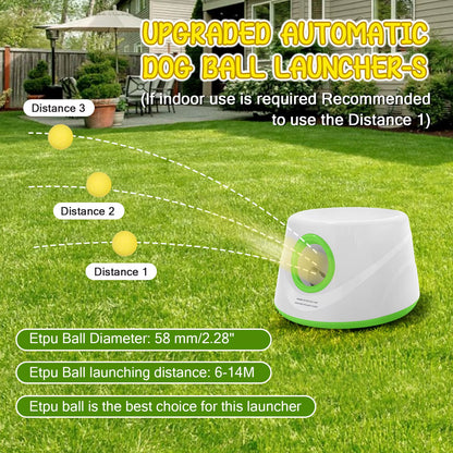Automatic Ball Launcher for Dogs with 5 ETPU Tennis Balls and 3 Distance Settings (19/32/45FT) , Indoor/Outdoor Dog Toy