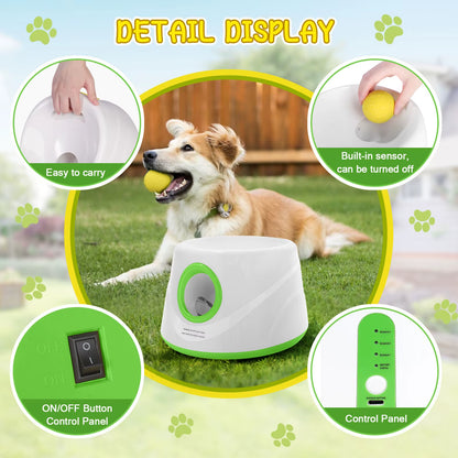Automatic Ball Launcher for Dogs with 5 ETPU Tennis Balls and 3 Distance Settings (19/32/45FT) , Indoor/Outdoor Dog Toy