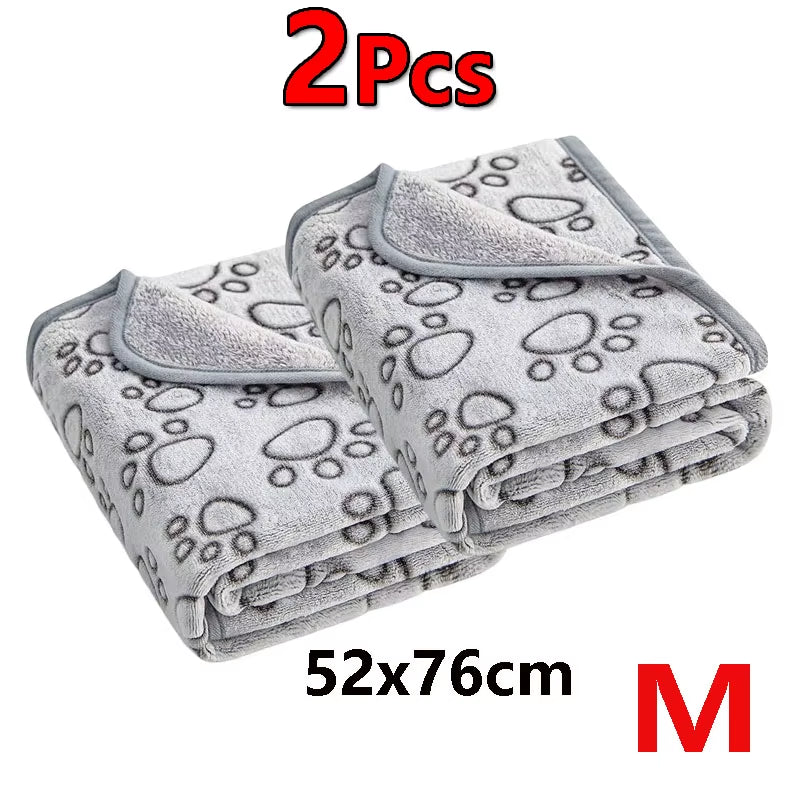 2PCS Soft Fluffy High Quality Dog Blanket Cute Cartoon Pattern Paw Print Large Dog Pet Mat Warm Comfortable Blanket for Dog Cat