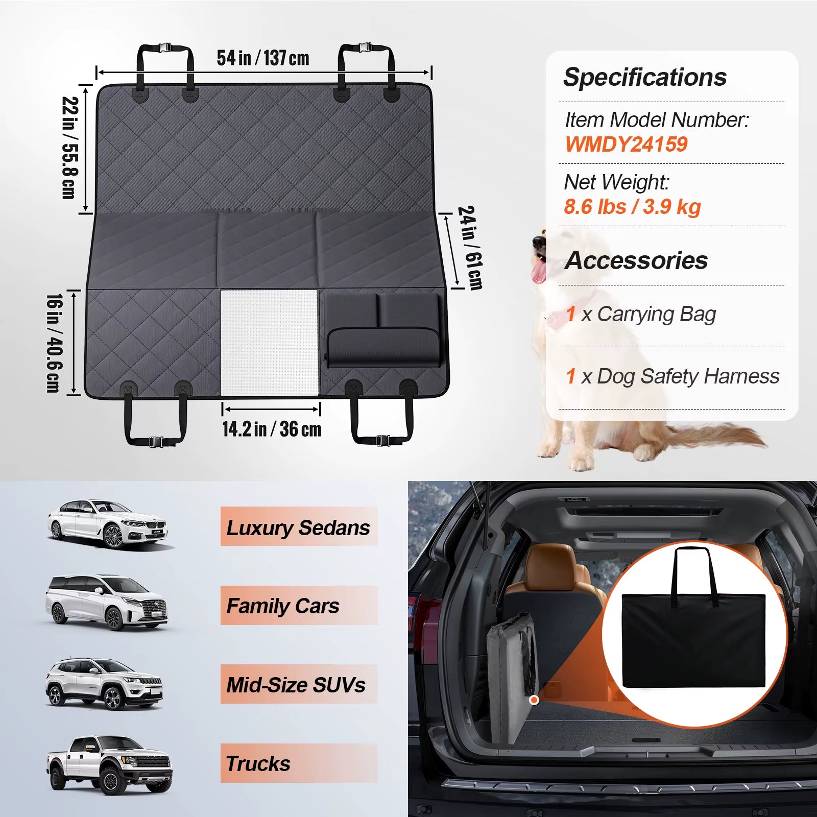 Back Seat Extender for Dogs Dog Hammock for Car Back Seat Waterproof Hard Bottom Dog Car Seat Cover for Back Seat