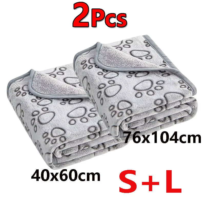 2PCS Soft Fluffy High Quality Dog Blanket Cute Cartoon Pattern Paw Print Large Dog Pet Mat Warm Comfortable Blanket for Dog Cat